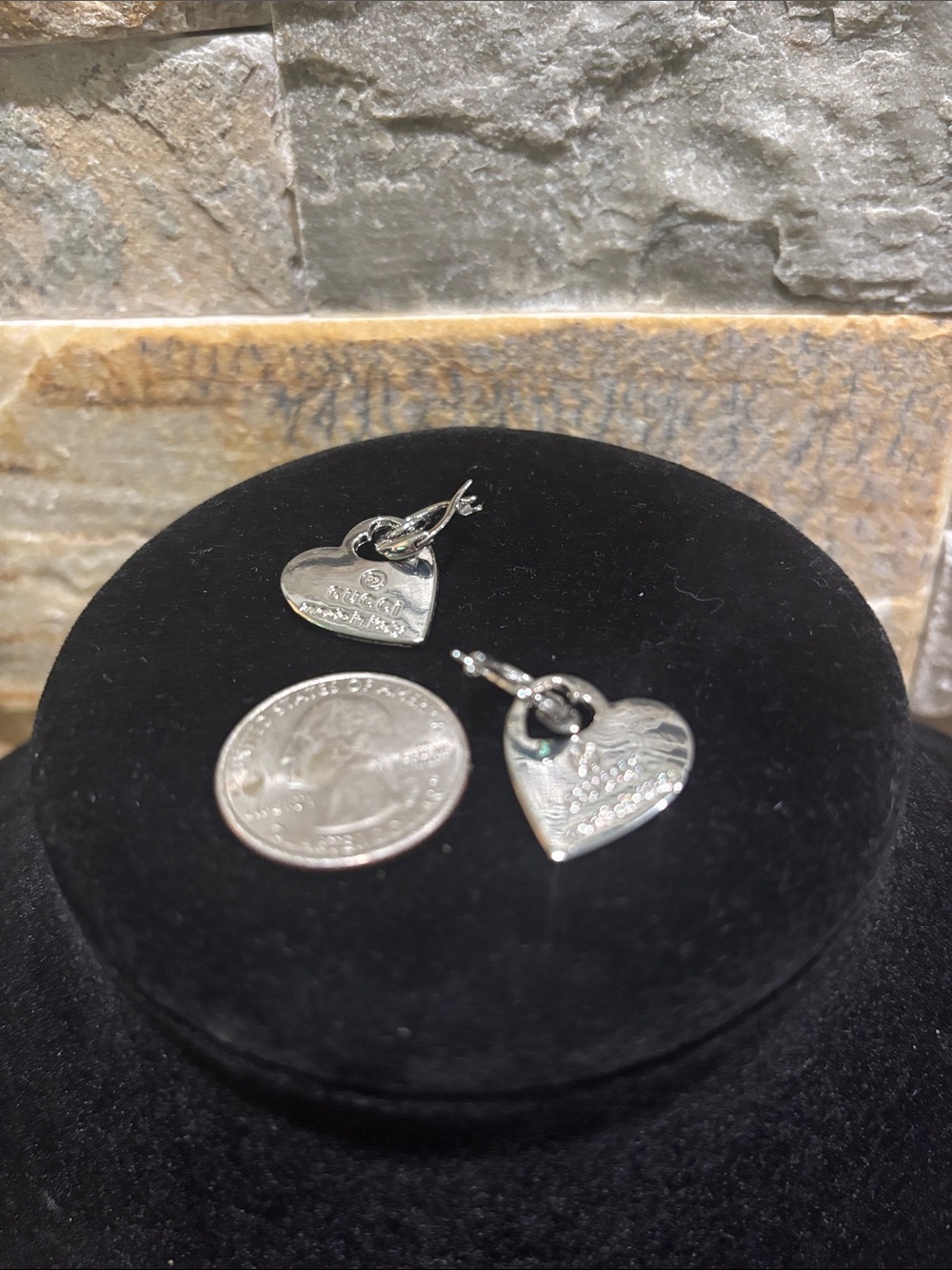Silver GG Heart Charm Dangle Earrings - Picture 3 of 4